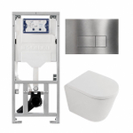 QeramiQ Dely Toiletset - 36.3x51.7cm - diepspoel - rimless - Geberit UP320 inbouwreservoir - softclose toilet zitting - 35mm - steel bedieningsplaat - rechthoekige knoppen - mat wit SW1235392