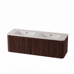 Royal Plaza Terra Edge Ensemble meuble de salle de bains - 140x45.5x46cm - vasque en céramique blanc brillant - 2 vasques - 2 trous de robinet - 2 tiroirs - châtaignier (noyer) SW1471945