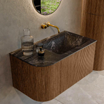 MONDIAZ KURVE-DLUX 85cm Meuble salle de bain avec module 25 G - couleur Walnut - 1 tiroir - 1 porte - vasque CLOUD droite - sans trou de robinet - couleur Lava SW1137225