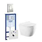 QeramiQ Salina Compact toiletset bestaande uit inbouwreservoir, compact wandcloset met toiletzitting en bedieningsplaat verticaal/horizontaal mat chroom SW444761