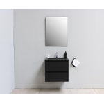 Basic Bella Meuble lavabo acrylique noir avec 1 trou de robinet avec miroir 60x55x46cm Flat Pack Noir mat SW538855