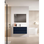 Saniclass Prime Blend Ensemble meuble de salle de bains - 100x55x46cm - 1 vasque ovale en céramique blanche - 1 trou de robinet - 2 tiroirs - miroir rectangulaire - bleu marine mat SW917090