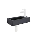 QeramiQ Fuente Ensemble lave-mains - 37.5x18.5x9cm - céramique - trou de robinet à droite - robinet de lave-mains blanc mat - bouchon de vidage - siphon bas - Noir mat SW1419202