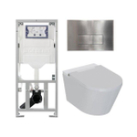 QeramiQ Luma Douche WC Set - Geberit UP320 inbouwreservoir - met Burda frame - fohn - ladydouche - RVS bedieningsplaat - rechthoekige knoppen - glans wit SW1472008