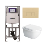 Duravit Starck 3 toiletset met Geberit inbouwreservoir toiletzitting met Saniclass softclose zitting en QeramiQ bedieningsplaat beige met rechthoekige knoppen wit SW1164835