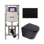 QeramiQ Dely Toiletset - 36.3x51.7cm - diepspoel - rimless - Geberit UP320 inbouwreservoir - softclose toilet zitting 35 mm - kunststof mat zwarte bedieningsplaat - ronde knoppen - mat zwart SW1235426