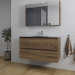 Adema Chaci Ensemble de meuble - 100x46x57cm - 1 vasque en céramique noire - 1 trou de robinet - 2 tiroirs - armoire de toilette - noix SW856565