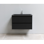 Basic Bella Meuble lavabo acrylique noir avec 1 trou de robinet 80x55x46cm Flat Pack Noir mat SW538997