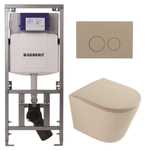 QeramiQ Dely Pack WC - 36,3x51,7cm - à fond creux - sans bride - réservoir encastré Geberit UP320 - abattant WC à fermeture douce - plaque de déclenchement taupe - boutons ronds - mat beige SW1242407