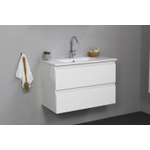 Basic Bella Meuble lavabo céramique avec 1 trou de robinet 80x55x46cm Flat Pack Blanc haute-brillance SW539005