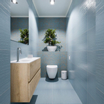 MONDIAZ ADA Meuble WC - 100x30x50cm - 1 trou de robinetterie - 2 tiroirs - chêne blanchi mat - vasque à gauche - Solid surface - Blanc SW472778