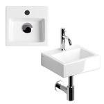 Clou InBe pack lave-mains – 29 x 27 x 9 cm – céramique blanche – perçage central – robinet chromé SW9801
