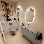MONDIAZ TURE-DLUX Meuble toilette - 100cm - Smoke - EDEN - vasque Glace - position centrale - sans trou de robinet SW1103581
