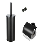 Geesa Nemox Set d'accessoires WC - Brosse de toilette avec support - Porte-rouleau de toilette avec couvercle - Crochet à serviette - Noir SW107571