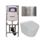 QeramiQ Luma Set WC-douche - Réservoir encastré Geberit UP320 - avec bâti-support Burda - sèche-cheveux - douchette féminine - plaque de commande en inox - boutons rectangulaires - blanc brillant SW1472008