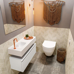 MONDIAZ ANDOR Toiletmeubel - 80x30x30cm - 1 kraangat - 1 lades - talc mat - wasbak links - Solid surface - Wit SW473910