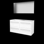 Basic-Line Basic 46 ensemble de meubles de salle de bain 120x46cm avec poignées 4 tiroirs lavabo acrylique 0 trous de robinetterie miroir mdf laqué blanc glacier SW350872