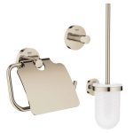 GROHE Essentials Toilet accessoireset 3-delig met toiletborstelhouder, handdoekhaak en toiletrolhouder met klep nikkel SW529076