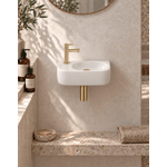 QeramiQ Fuente pack lave-mains – 40 x 21,5 x 12 cm – céramique blanc brillant – perçage à gauche – robinet doré brossé SW1232817