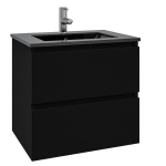 Saniclass Chaci Meuble de salle de bain - 60x45x55cm - lavabo en céramique noir mat - 1 vasque - 1 trou de robinet - 2 tiroirs - noir mat SW809351