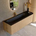 MONDIAZ KURVE 145cm Meuble salle de bain avec module 25 D - couleur Oak - 1 tiroir - 1 porte - vasque BIG LARGE gauche - 1 trou de robinet - Urban SW1138424