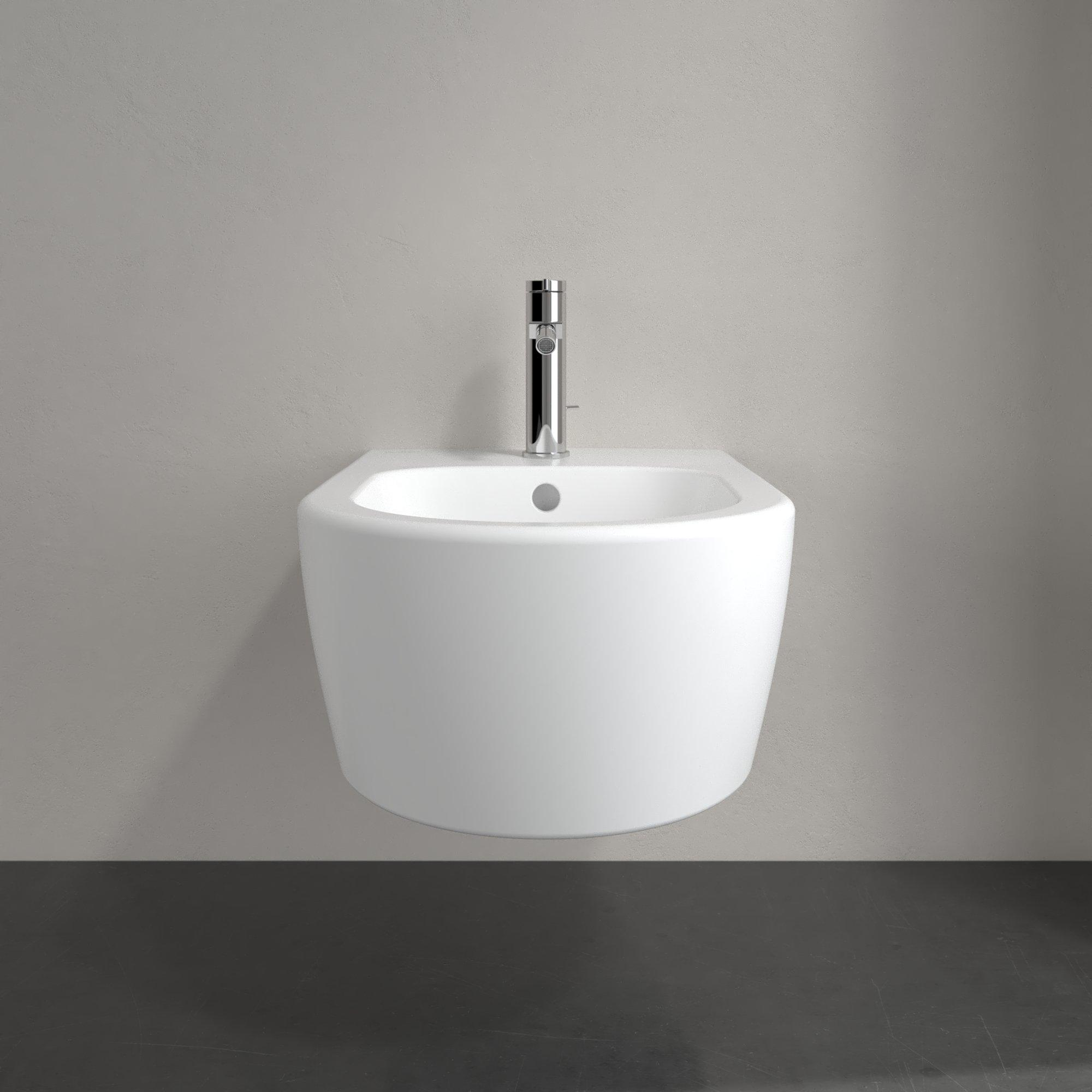 Wiesbaden WC suspendu sans bride 53cm avec robinet bidet intégré eau froide  Blanc brillant - 32.3636 