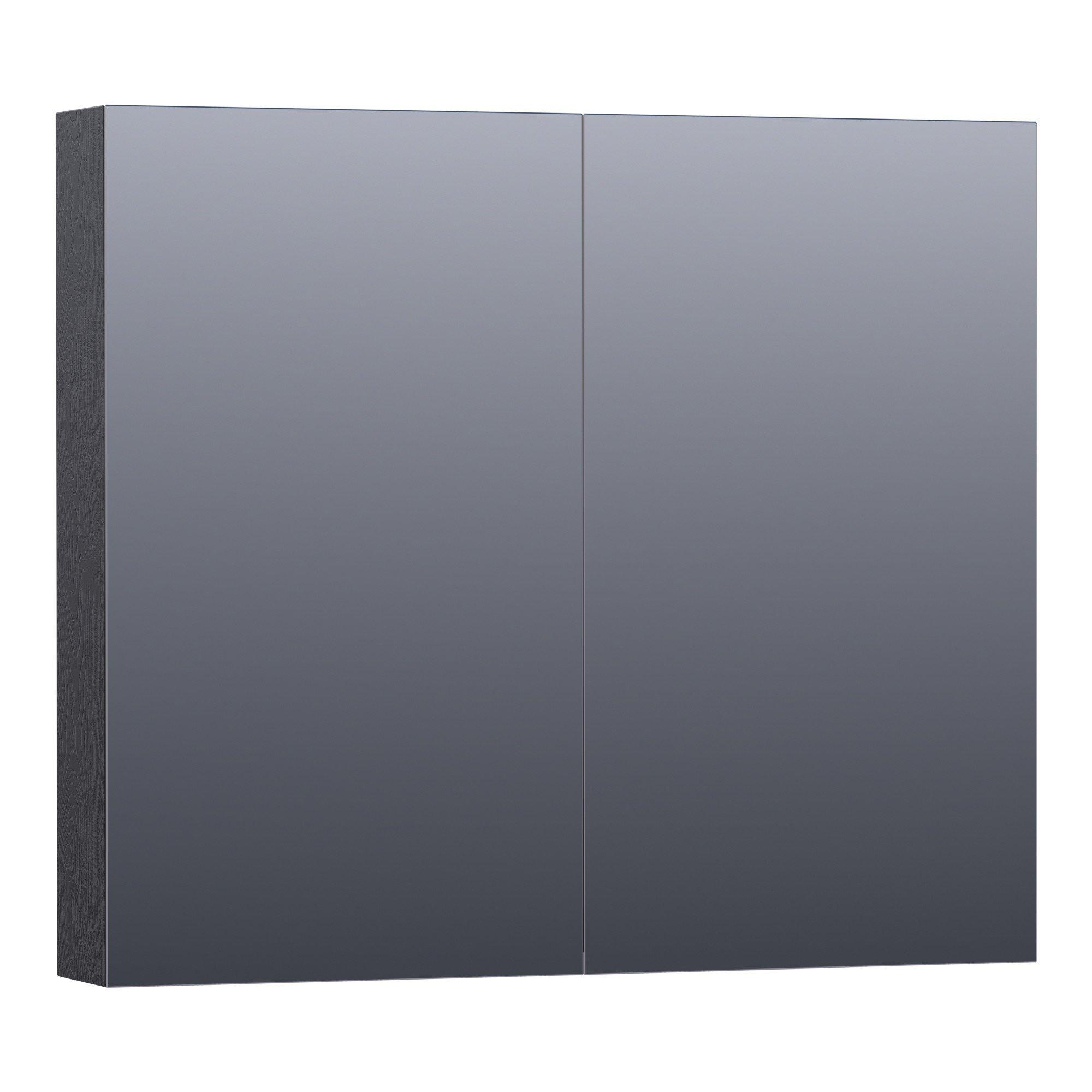 Saniclass Plain Spiegelkast - 80x70x15cm - 2 linksrechtsdraaiende  spiegeldeuren - MFC - black wood - SK-PL80BW - Sawiday.be