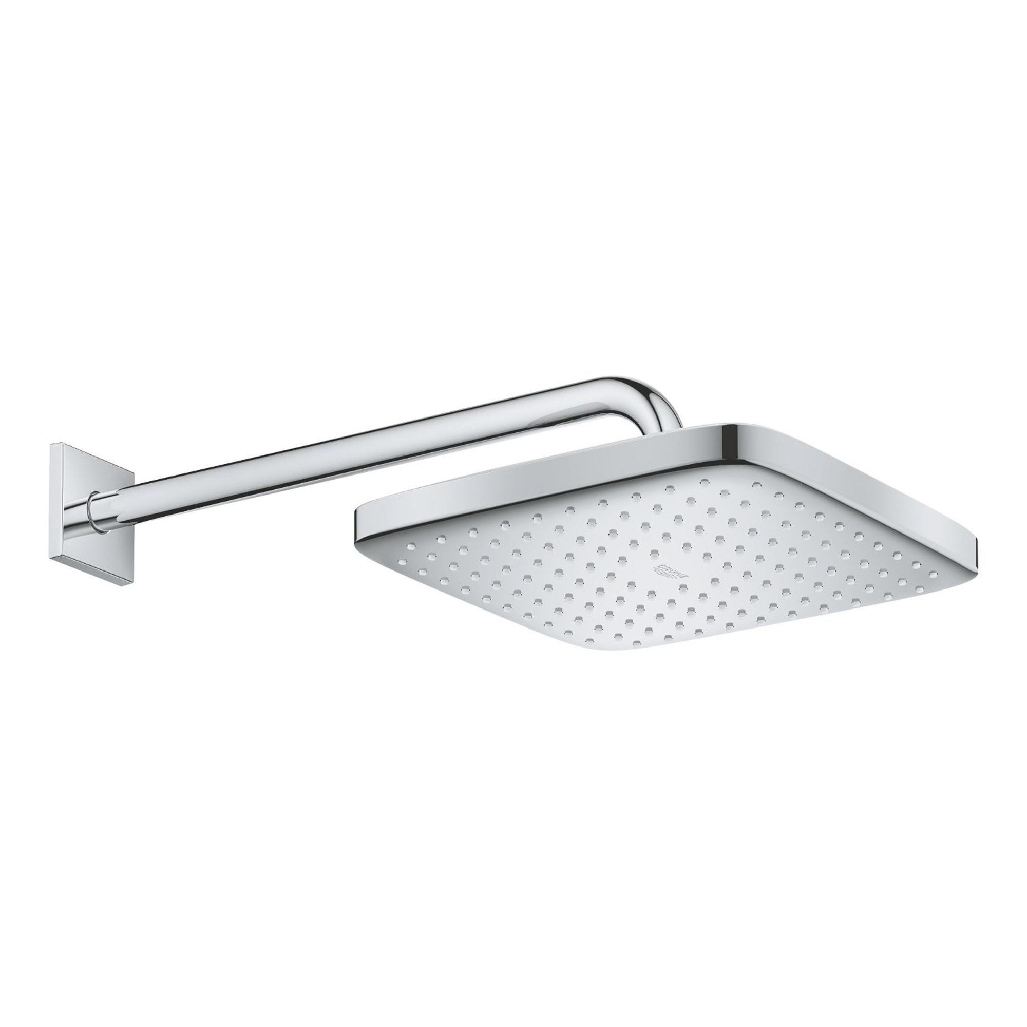 Pommeau de douche carré Qube, 2 dimensions, avec bras de douche plafond 25cm