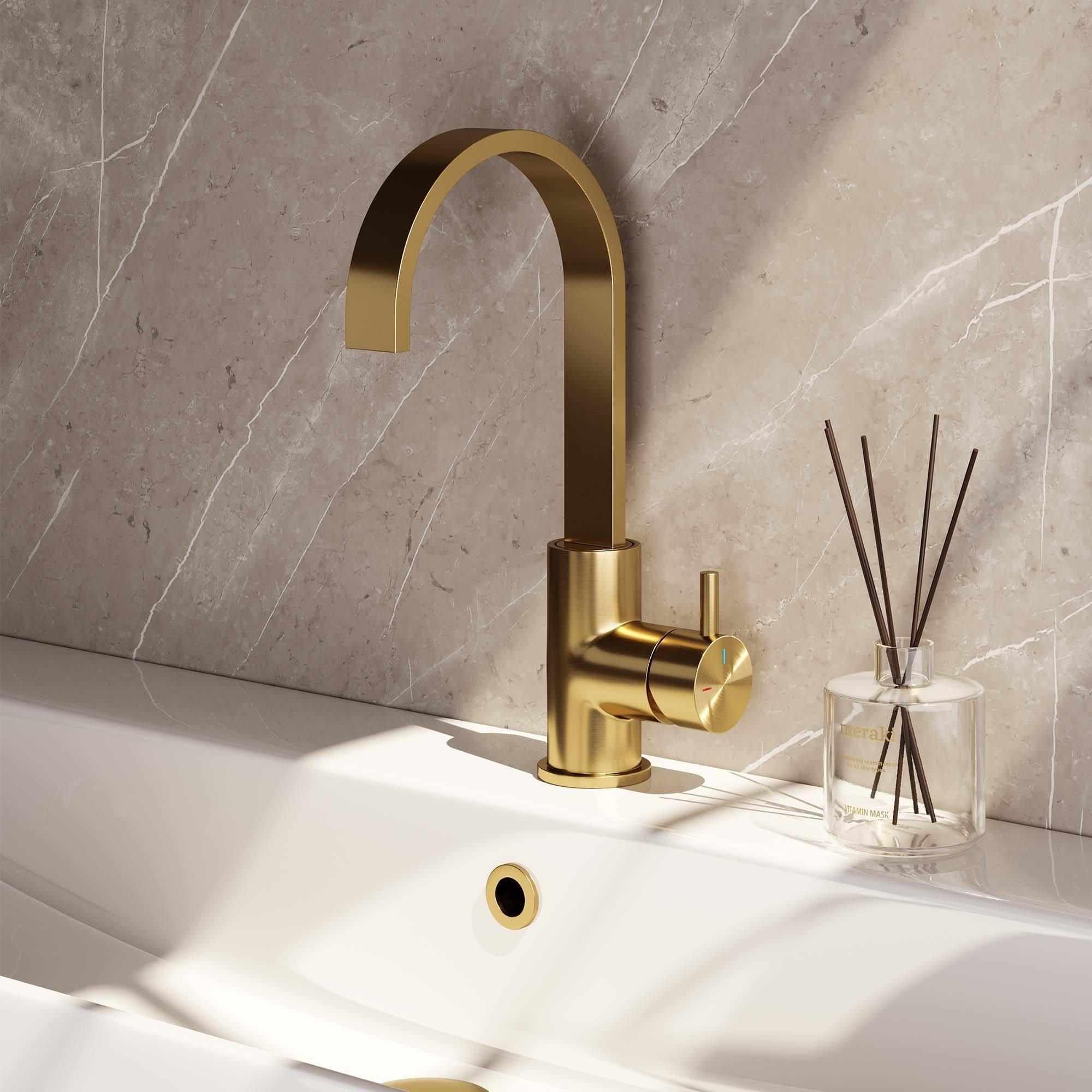 Brauer Gold Edition Robinet de lavabo modèle haut bec plat poignée