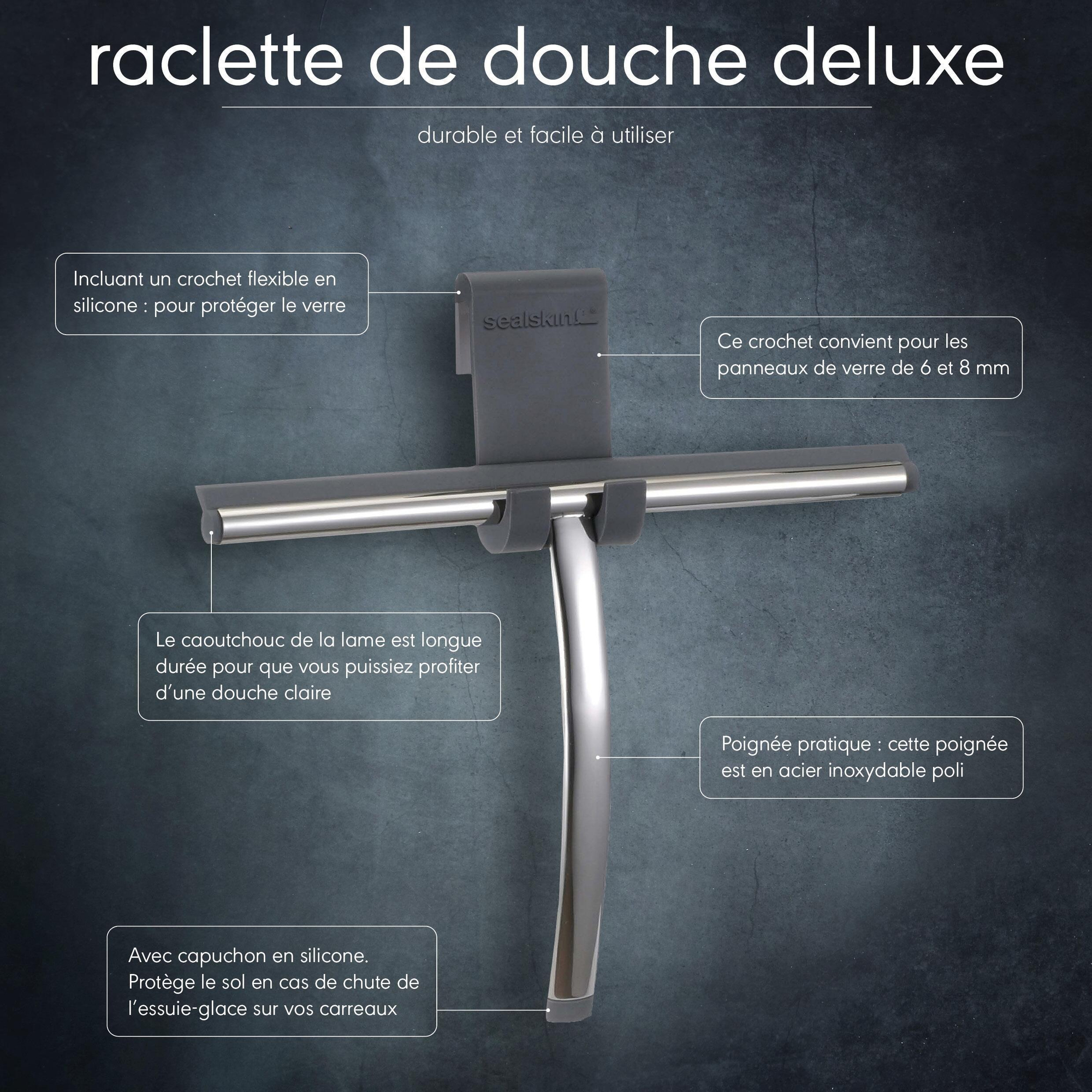 Raclette Douche Noire en Inox avec Support Silicone Lavea 