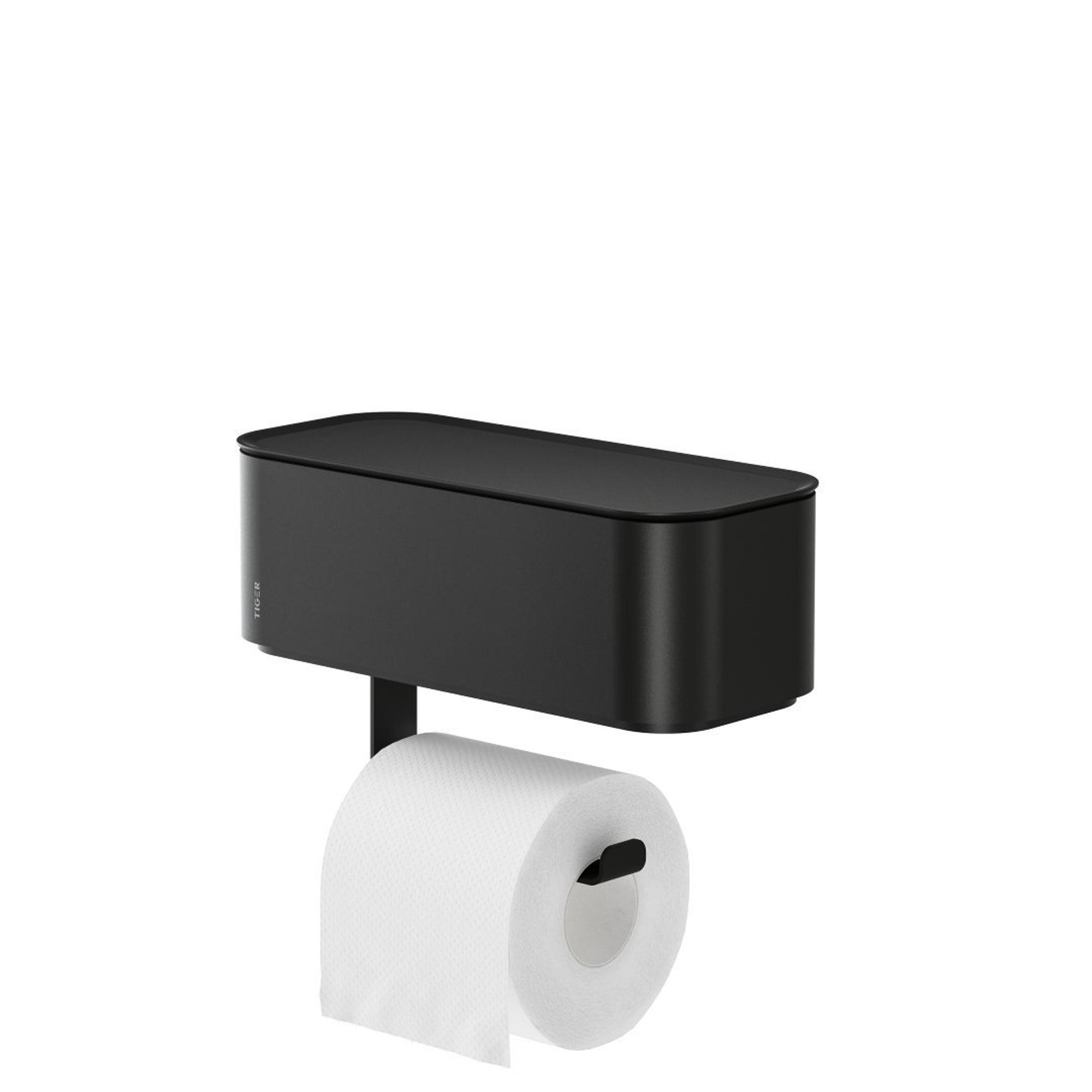 Designs Support de papier toilette noir avec étagère, distributeur