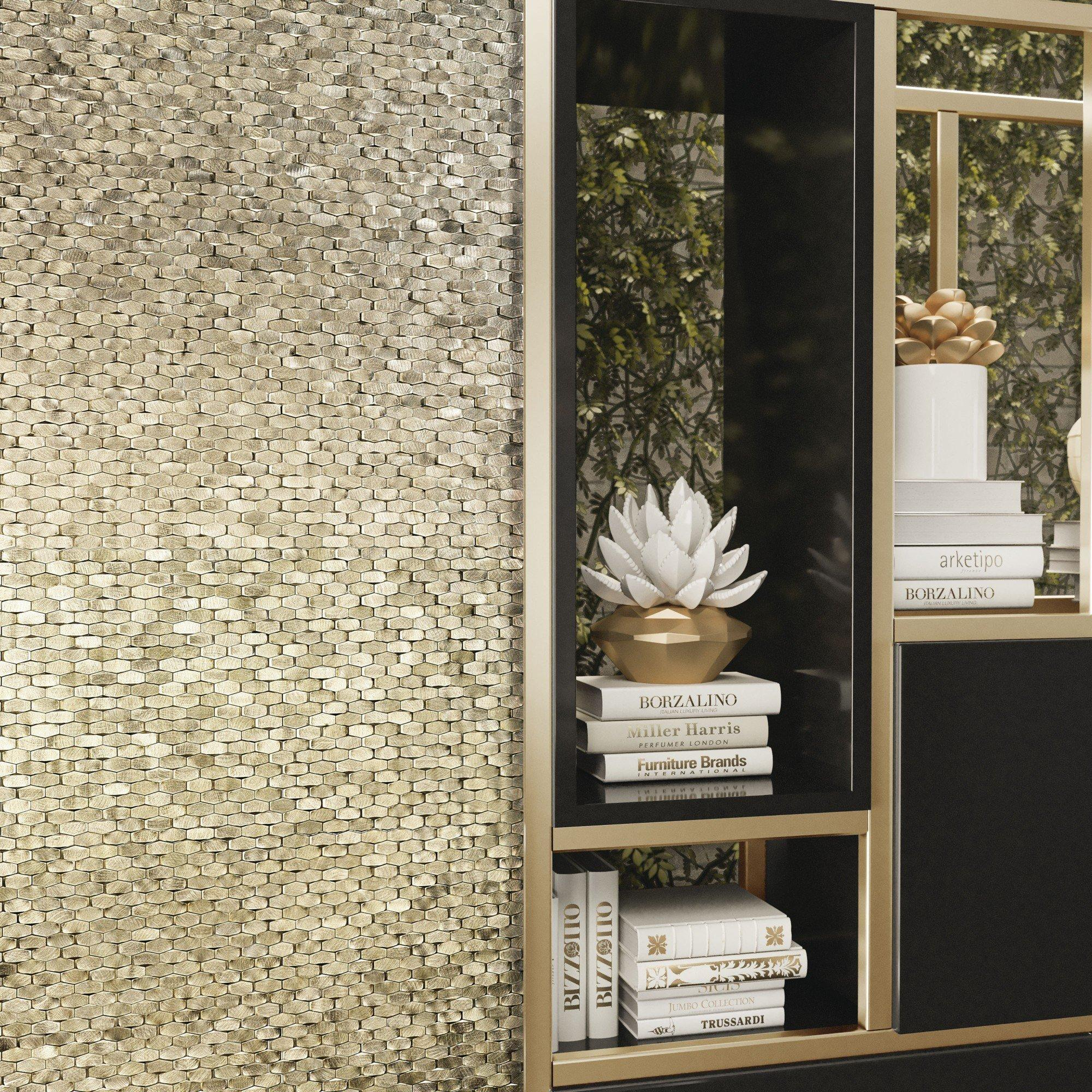 Mosaïque En Verre Brillant Doré Forme Diamant - Pour Mur Salle De Bain, Cuisine (300x300mm)