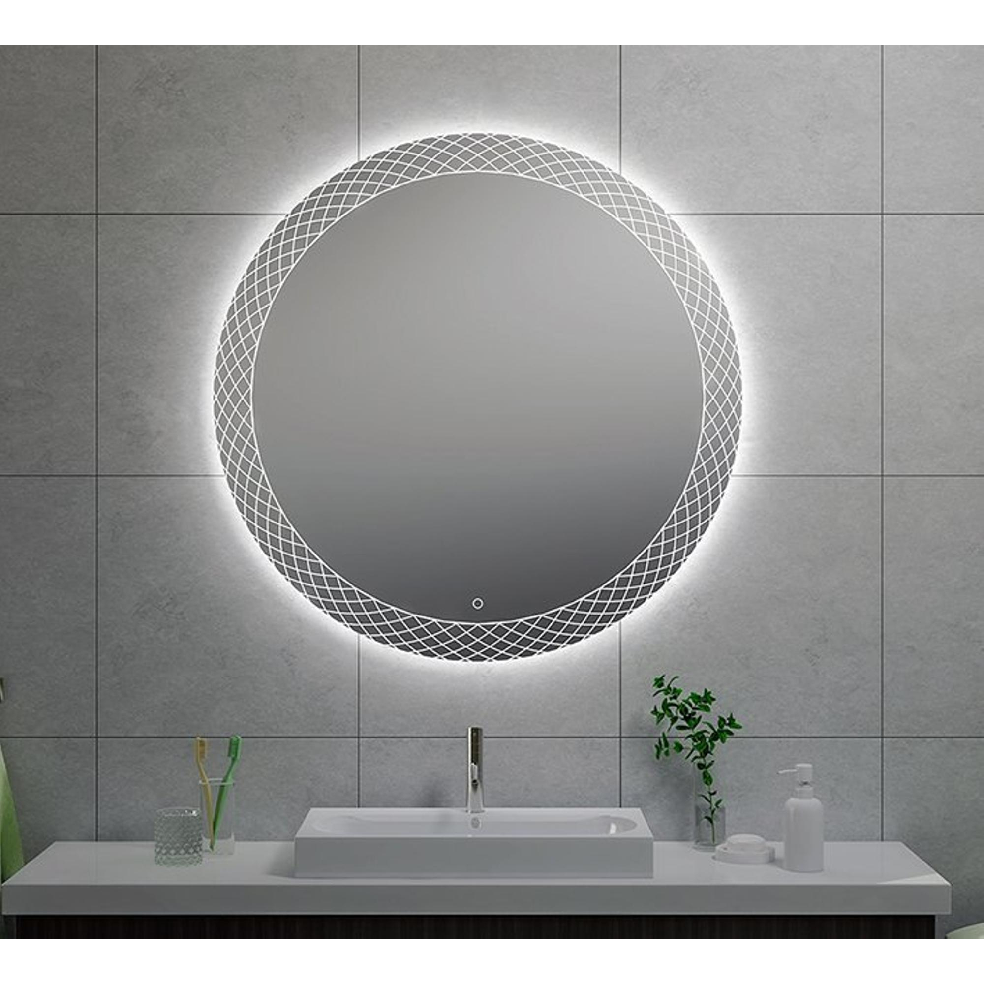 Adema Circle miroir rond diamètre 80cm avec éclairage LED indirect, chauffe  miroir et interrupteur infrarouge