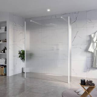 FugaFlow Eccelente Vetro Douche à l'italienne libre - 160x200cm - Clair strié - anti-calcaire - verre de sécurité 8mm - 2 parois latérales 40cm - avec bras muraux et profils d'angle - Blanc mat -