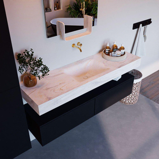 Mondiaz ALAN-DLUX Ensemble de meuble - 150cm - meuble Urban mat - 2 tiroirs - Lavabo Cloud Ostra suspendu - vasque Centre - 0 trous de robinet