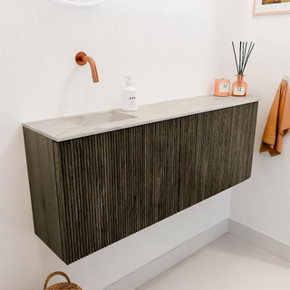 Mondiaz JOYA-DLUX 111.6cm toiletmeubel - ronding rechts kleur Shadow - Wastafel FAYE positie Links Zonder kraangat kleur Ostra.