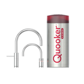 Quooker BE Nordic Round Twintaps - draaibare uitloop - Combi reservoir - Warm / kokend water - Chroom