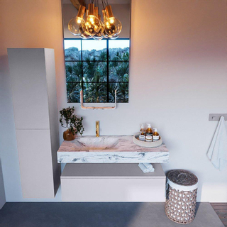 Mondiaz ALAN-DLUX Ensemble de meuble - 110cm - meuble Cale mat - 1 tiroir - Lavabo Cloud Glace suspendu - vasque Gauche - 1 trou de robinet