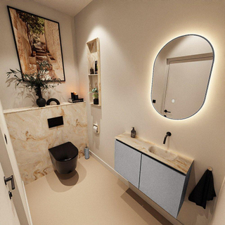 MONDIAZ TURE-DLUX Meuble toilette - 80cm - Plata - EDEN - vasque Frappe - position droite - sans trou de robinet