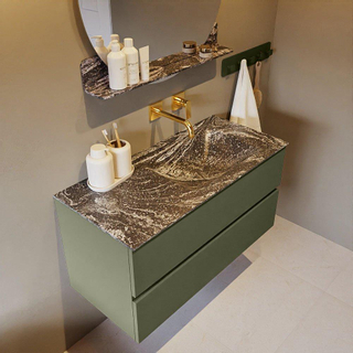 Mondiaz VICA-DLUX Ensemble de meuble de salle de bain - 100cm - meuble sous-vasque armée - 2 tiroirs - lavabo encastrée nuage droite - sans trous de robinet - version haute de 60cm - lave