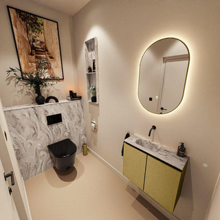 MONDIAZ TURE-DLUX Meuble toilette - 60cm - Oro - EDEN - vasque Glace - position gauche - sans trou de robinet