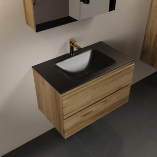 Mondiaz Aivy badmeubelset - 80x45x50cm - 1 kraangat - 1 wasbak urban Solid surface - Midden - 2 lades - Met spiegelkast - Melamine Chai