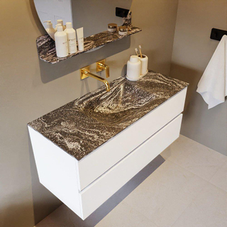 Mondiaz VICA-DLUX ensemble de meuble de salle de bain - 110cm - meuble sous lavabo talc - 2 tiroirs - lavabo encastré cloud milieu - sans trous de robinet - miroir modèle spot - version XL 60cm haut - lave