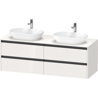 Duravit ketho 2 meuble sous lavabo avec plaque console avec 4 tiroirs pour lavabo à gauche 160x55x56.8cm avec poignées anthracite blanc brillant