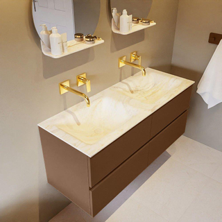 Mondiaz VICA-DLUX ensemble de meuble de salle de bain - 120cm - meuble sous-vasque repos - 4 tiroirs - lavabo encastrée cloud double - sans trous de robinet - version haute de 60cm - ostra