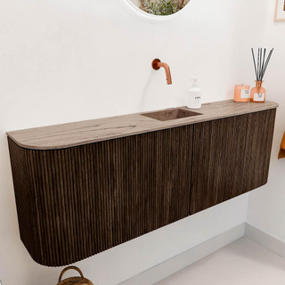 Mondiaz JOYA-DLUX 123.2cm toiletmeubel - ronding links en rechts kleur Walnut - Wastafel FAYE positie Midden Zonder kraangat kleur Arena.