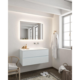 Mondiaz VICA ensemble de meuble de salle de bain - 100cm - meuble sous-vasque argile - 2 tiroirs - lavabo lune droite - sans trou de robinet - miroir LED - version XL 60cm de haut