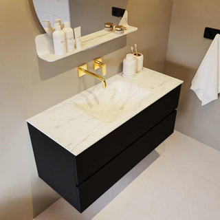 Mondiaz VICA-DLUX ensemble de meuble de salle de bain - 110cm - meuble sous-vasque urban - 2 tiroirs - lavabo encastré cloud milieu - sans trous de robinet - version haute de 60cm - opalo