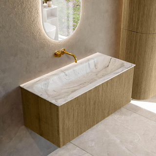 Ensemble de meuble de salle de bain Mondiaz KURVE-DLUX - 100x46x40cm - 1 tiroir - lavabo en solid surface - milieu - sans trou de robinet - Dusk