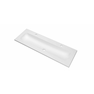 INK Reflekt lavabo - 120x40x1.5cm polystone central avec 2 trous de robinet - mat blanc